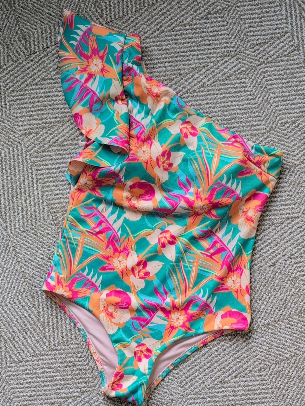 Like New Maree Tropical Floral One-Shoulder Ruffle One-Piece Swimsuit Sz 6